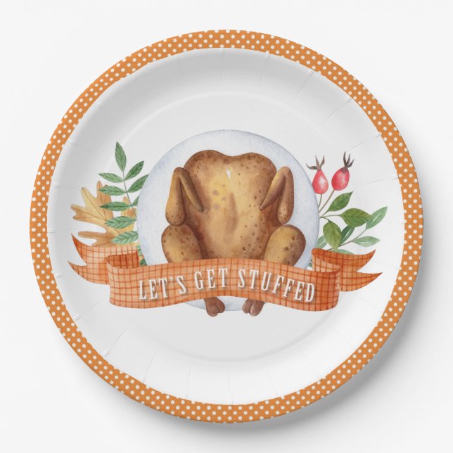 Let's Get Stuffed Thanksgiving Turkey  Paper Plate (Front)