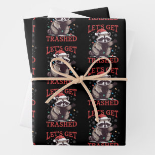 Let's Get Trashed Christmas Racoon Feral Meme Wrapping Paper Sheet