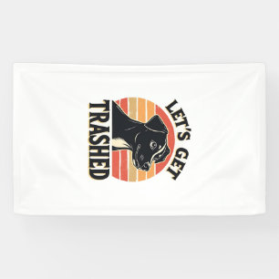 Lets Get Trashed Vintage Dog Graphic Retro Sunset Banner