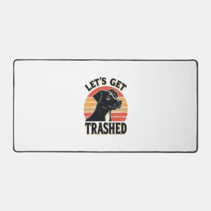 Lets Get Trashed Vintage Dog Graphic Retro Sunset Desk Mat