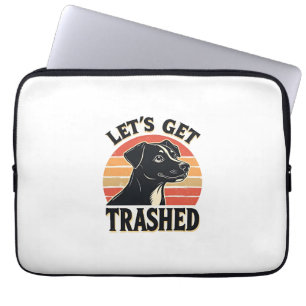Lets Get Trashed Vintage Dog Graphic Retro Sunset  Laptop Sleeve