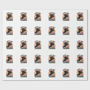 Lets Get Trashed Vintage Dog Graphic Retro Sunset Wrapping Paper