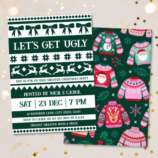Let's Get Ugly Christmas Ugly Sweater Dark Green Invitation (Let's Get Ugly Christmas Ugly Sweater Dark Green Invitation)