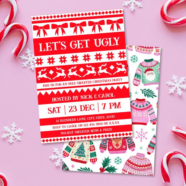 Let's Get Ugly Christmas Ugly Sweater Red & White Invitation (Let's Get Ugly Christmas Ugly Sweater Red & White Invitation)