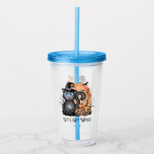 Let's Get Wicked   Black Witch Cat Acrylic Tumbler