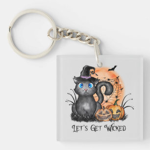 Let's Get Wicked Black Witch Cat Key Ring