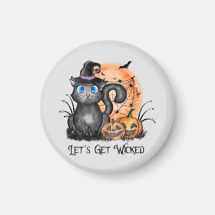 Let's Get Wicked   Black Witch Cat Magnet