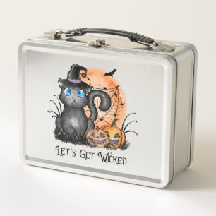 Let's Get Wicked   Black Witch Cat Metal Lunch Box
