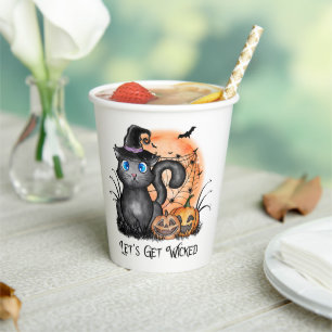 Let's Get Wicked Black Witch Cat Paper Cups