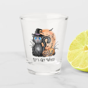 Let's Get Wicked Black Witch Cat Shot Glass