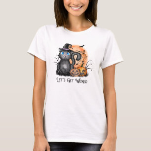 Let's Get Wicked   Black Witch Cat T-Shirt