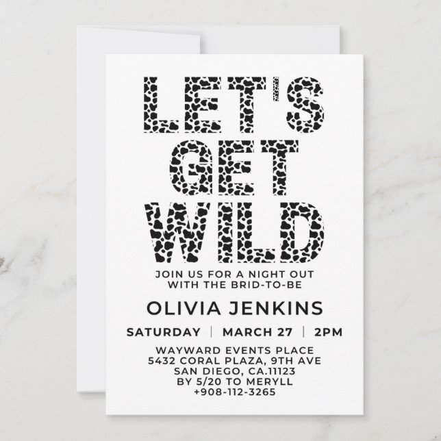 Let's Get Wild Animal  Print Bachelorette Party Invitation (Front)