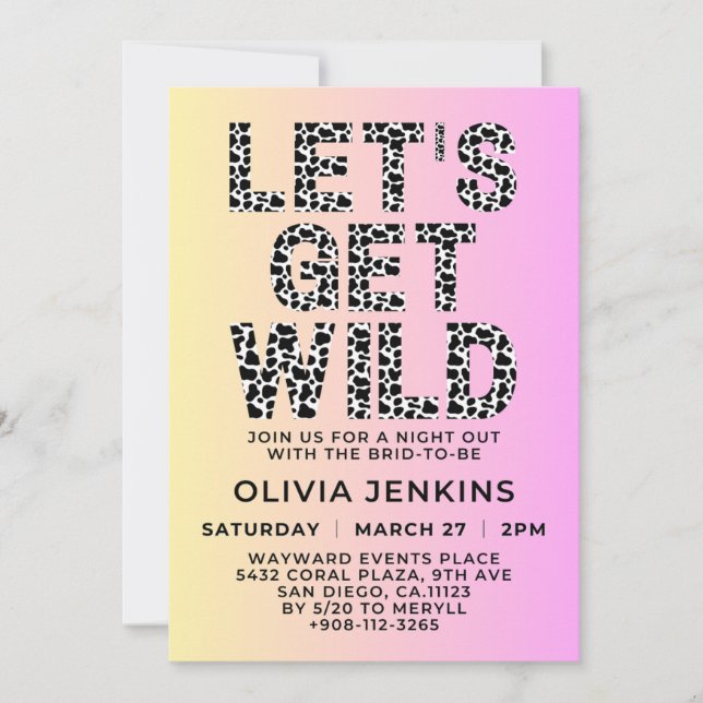Let's Get Wild Animal  Print Bachelorette Party Invitation (Front)