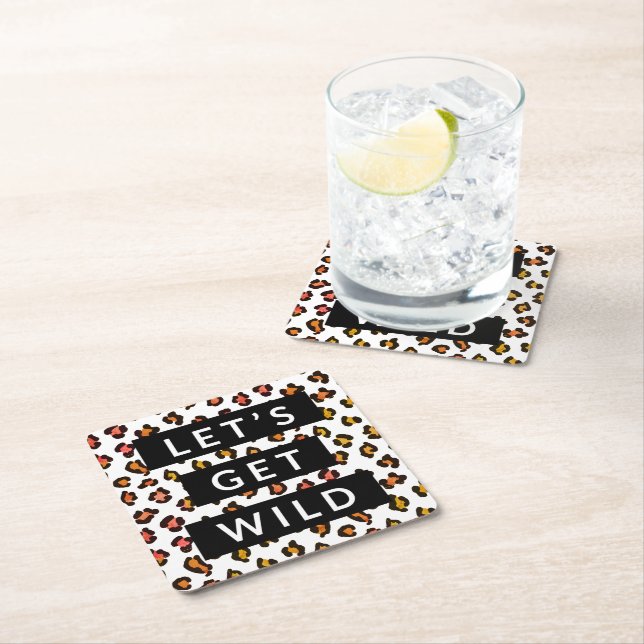 Let's Get Wild Cheetah Bachelorette Party  Square Paper Coaster (Insitu)