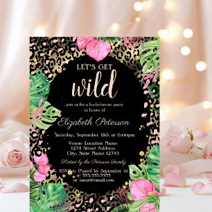 Let's Get Wild Gold Leopard Print Leaves Invitation