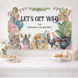 Let's Get Wild Jungle Birthday Party Banner<br><div class="desc">Celebrate in wild style with this playful Let’s Get Wild jungle birthday design featuring a cheerful lineup of watercolor party animals including a lion, tiger, zebra, chimpanzee, gorilla, and giraffe. Each animal is dressed for the celebration with festive sunglasses, party hats, balloons, and tropical greenery, creating a fun and colorful...</div>
