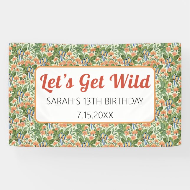 Let's Get Wild Macaw Jungle Tropical Birthday Banner (Horizontal)