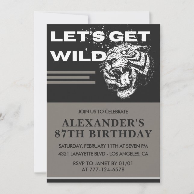 Let's Get Wild Men 87th birthday invitations  (Front)
