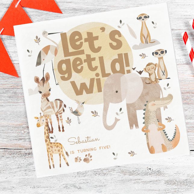Let's get wild safari animals jungle kids birthday napkin (Creator Uploaded)