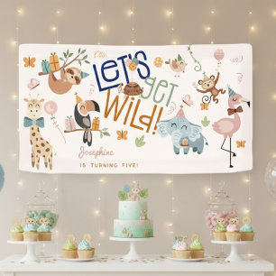Let's get wild safari animals kids birthday party banner