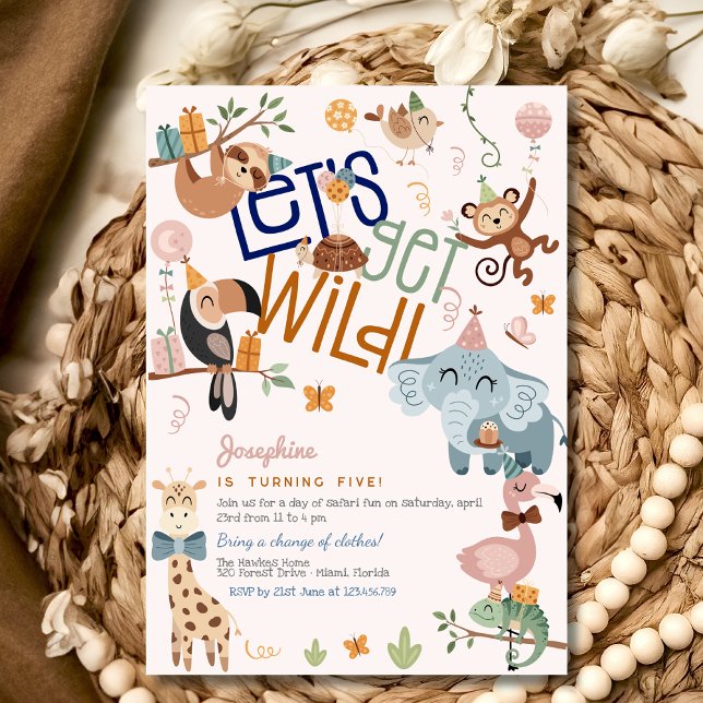 Let's get wild safari animals kids birthday party invitation (Creator Uploaded)