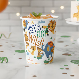 Let's get wild safari animals kids birthday party paper cups