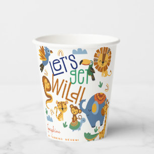 Let's get wild safari animals kids birthday party paper cups