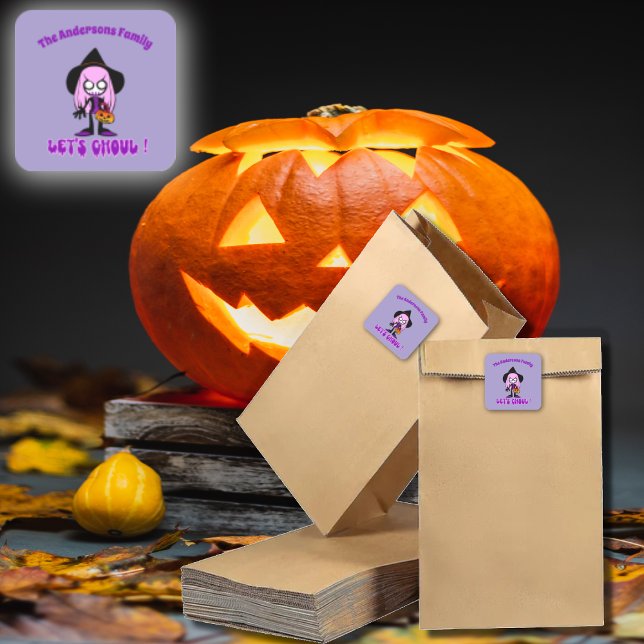 Let's Ghoul Funny Halloween Trick Treats Witch  Square Sticker (Creator Uploaded)