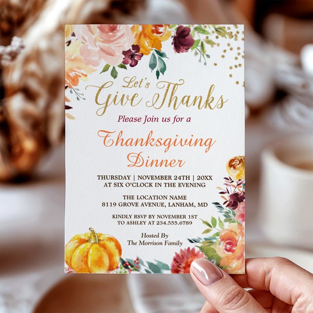 Let's Give Thanks Fall Pumpkin Thanksgiving Dinner Invitation (Creator Uploaded)