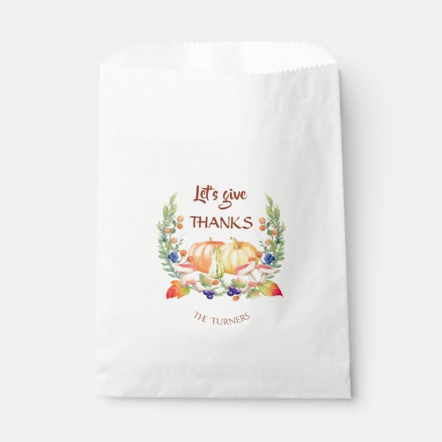 Let's Give Thanks Fall Wreath Pumpkin Thanksgiving Favour Bags (Front)