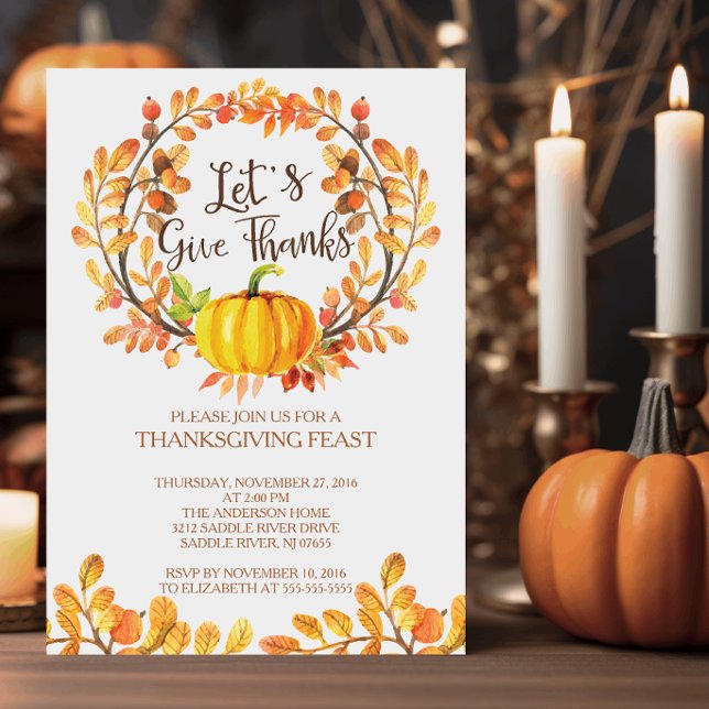 Let's Give Thanks PumpkinThanksgiving Dinner Invitation (Creator Uploaded)