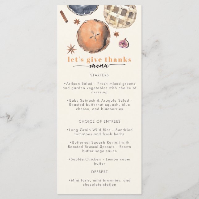 Let's Give Thanks Watercolor Thanksgiving Menu (Front)