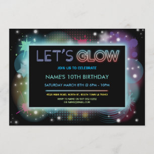 Let's Glow Birthday Party Invite Neon Blue Party