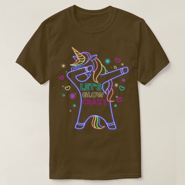 Lets Glow Crazy Dabbing Unicorn 80s Retro Birthday T-Shirt (Design Front)