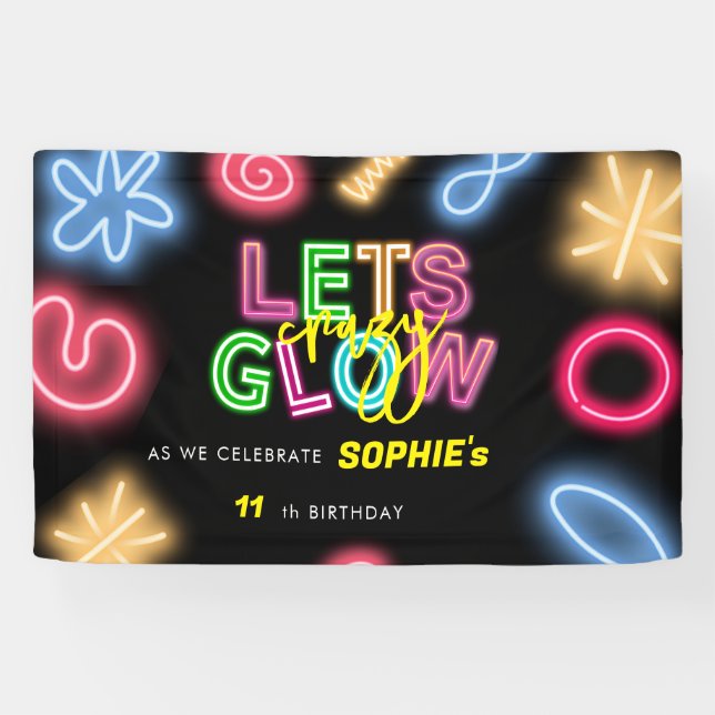 Let's glow crazy neon birthday laser party banner (Horizontal)