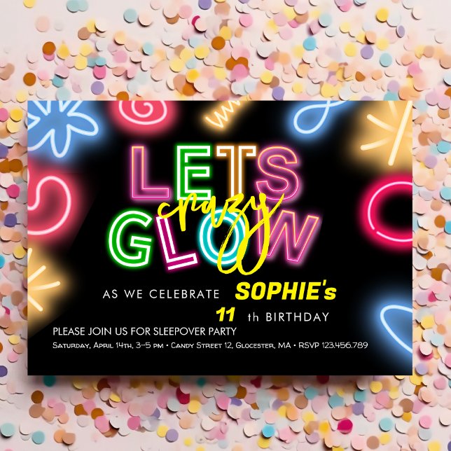 Let's glow crazy neon birthday laser party invitation (Creator Uploaded)