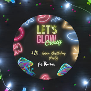 Let's glow crazy neon birthday laser party paper plate