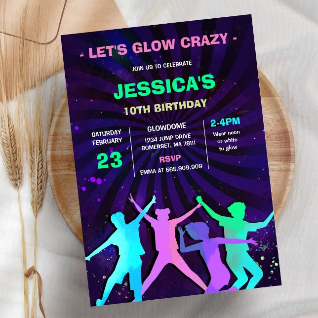 Let's Glow Crazy Neon Birthday Party Invitation (Creator Uploaded)