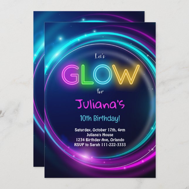 Let's Glow Party Birthday Invitation (Front/Back)