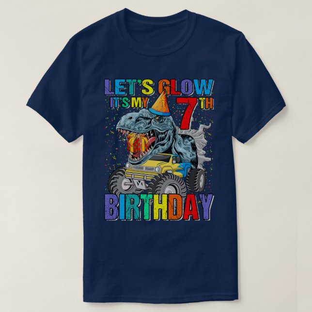 Let's Glow Party It's My 7th Birthday Monster Truc T-Shirt (Design Front)