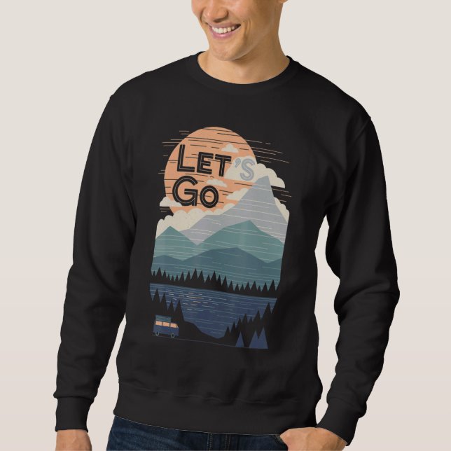 Let's Go Adventure Graphic Minimalist Mountain Cam Sweatshirt (Front)