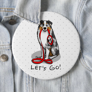 Let's Go! Australian Shepherd (blue merle tan/w 1) 6 Cm Round Badge