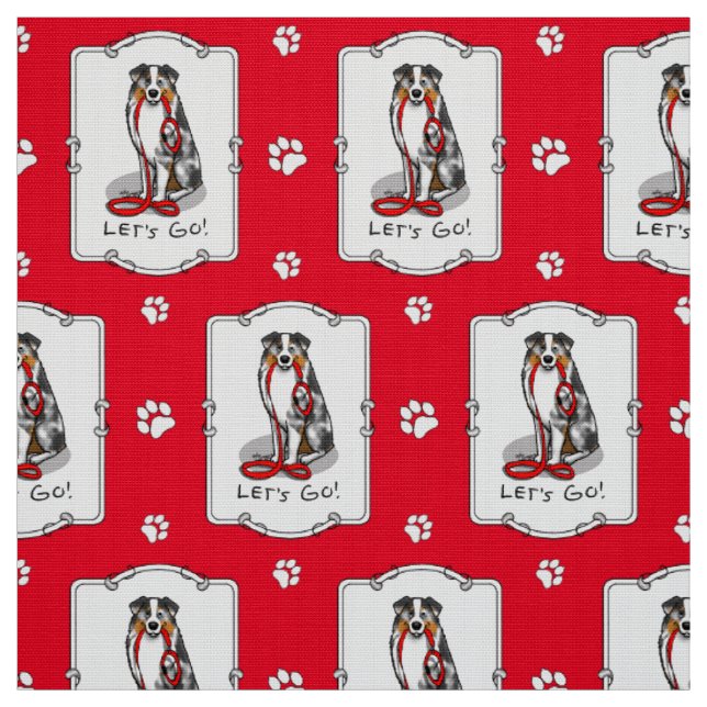 Let's Go! Australian Shepherd (blue merle tan/w 1) Fabric (Swatch)