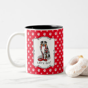 Let's Go! Australian Shepherd (blue merle tan/w 1) Two-Tone Coffee Mug
