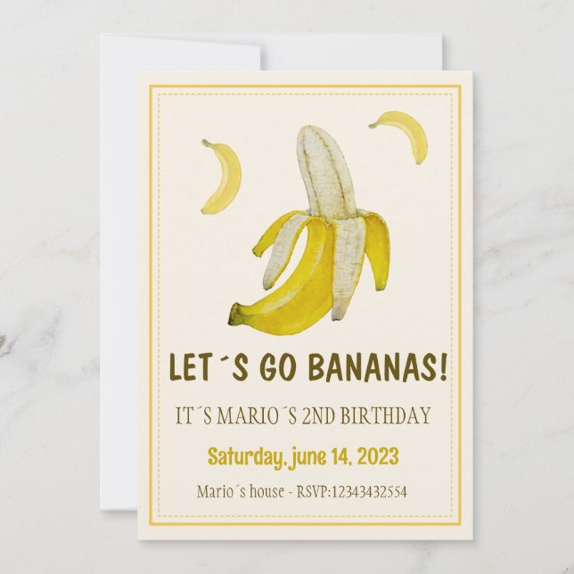 Let's Go Bananas, Banana Birthday Invitation (Front)
