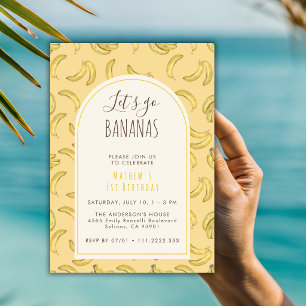 Let's Go Bananas Cute Yellow 1st Birthday Party Invitation