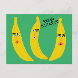 LET'S GO BANANAS Funny Cute Whimsical Party Custom Postcard