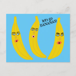 LET'S GO BANANAS Funny Cute Whimsical Party Custom Postcard