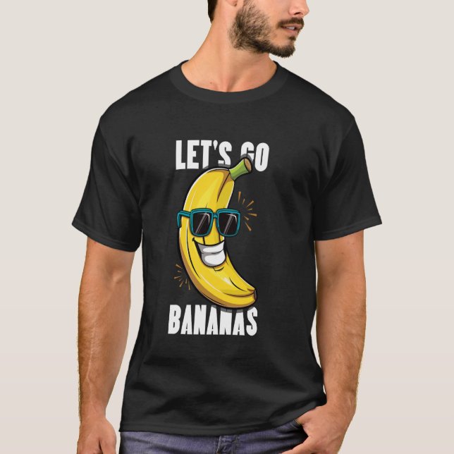 Let's Go Bananas Kawaii Yellow Banana Happy Banana T-Shirt (Front)