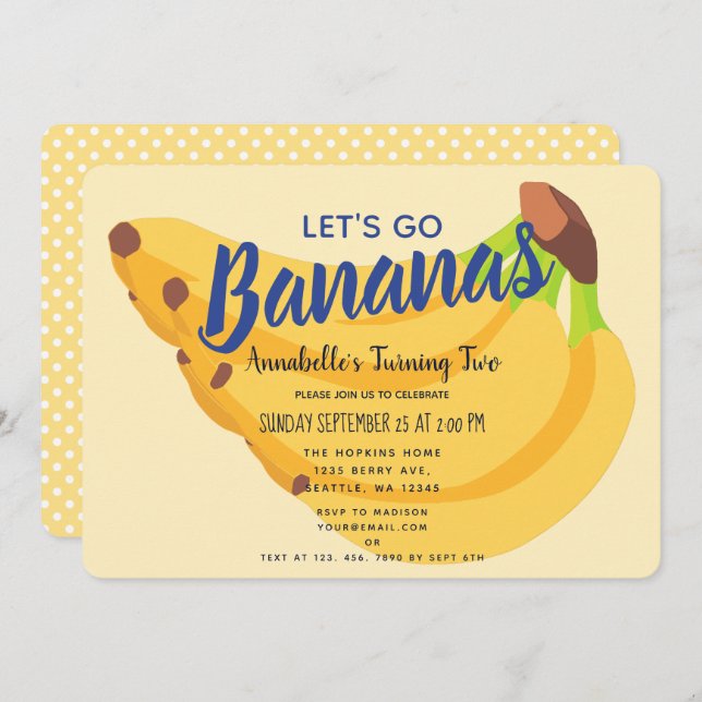 Let's Go Bananas Kids Birthday Invitation (Front/Back)